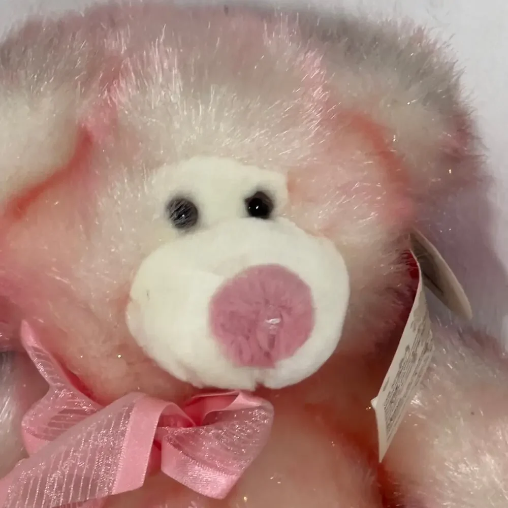 Russ Berrie Taffie Bear Pink & Cream Sparkly Fur Plush Toy Machine Washable 9